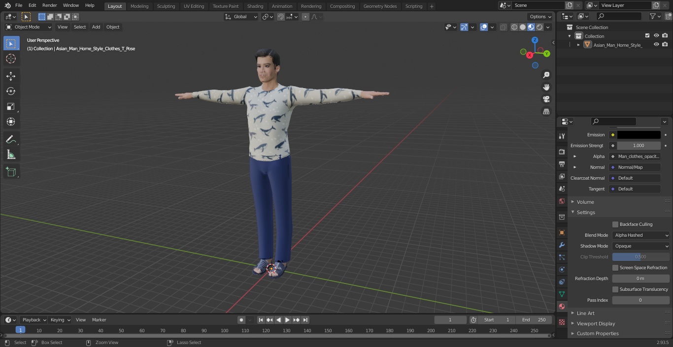 3D model Asian Man Home Style Clothes T Pose