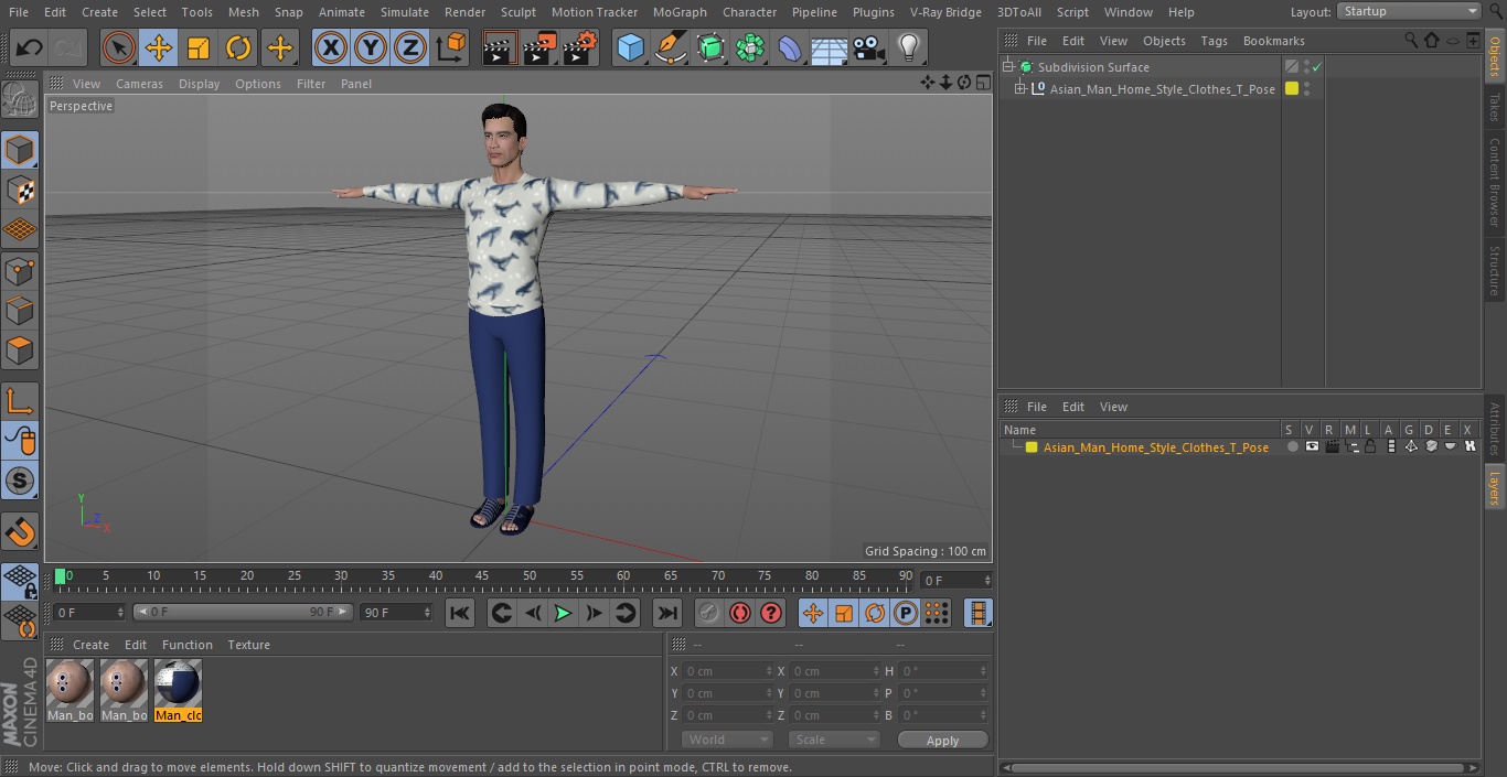 3D model Asian Man Home Style Clothes T Pose