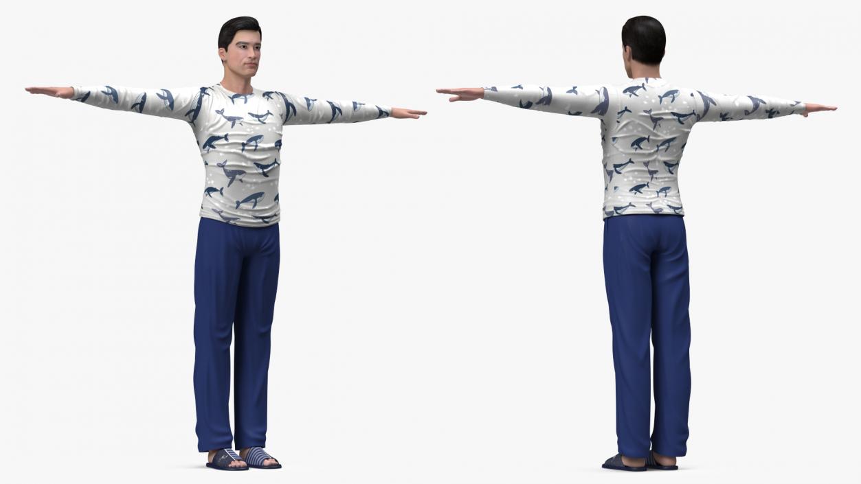 3D model Asian Man Home Style Clothes T Pose