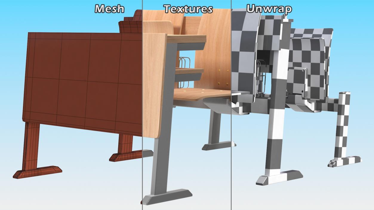 3D model University Seating System Set Four Seats