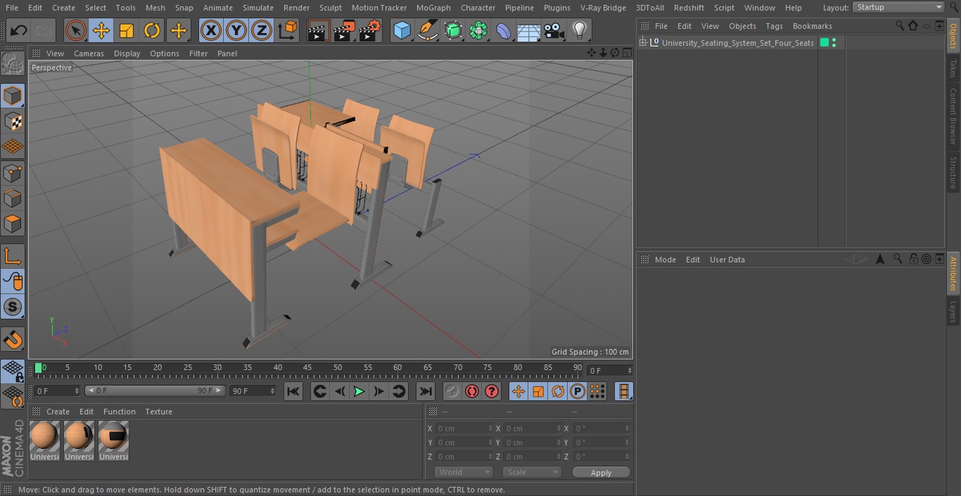3D model University Seating System Set Four Seats