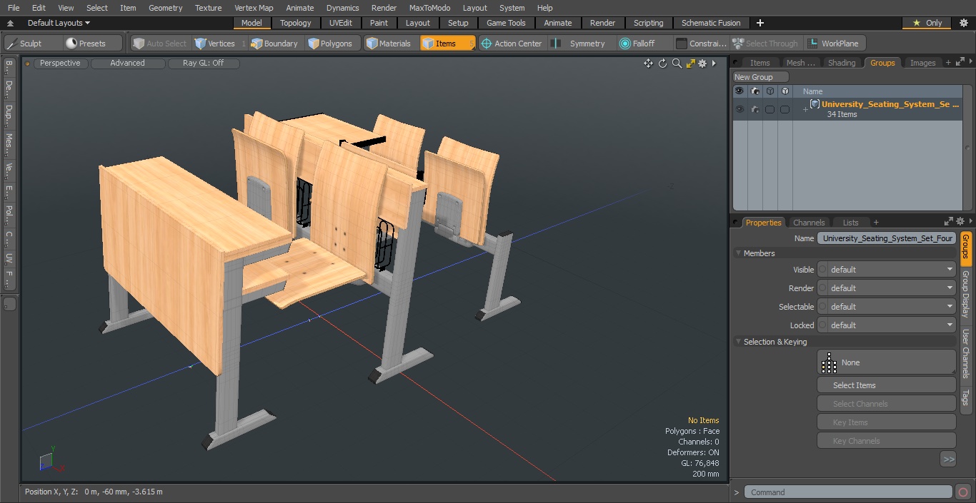 3D model University Seating System Set Four Seats