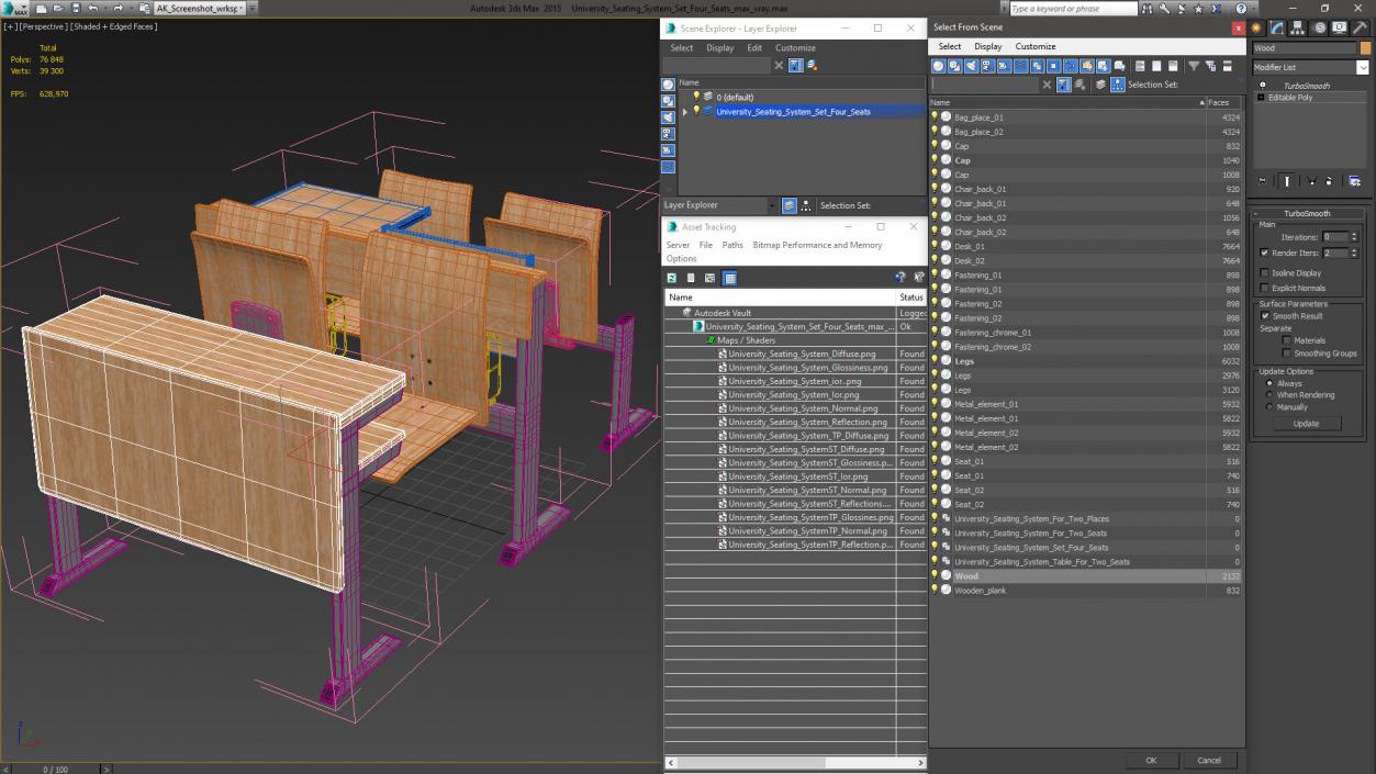 3D model University Seating System Set Four Seats