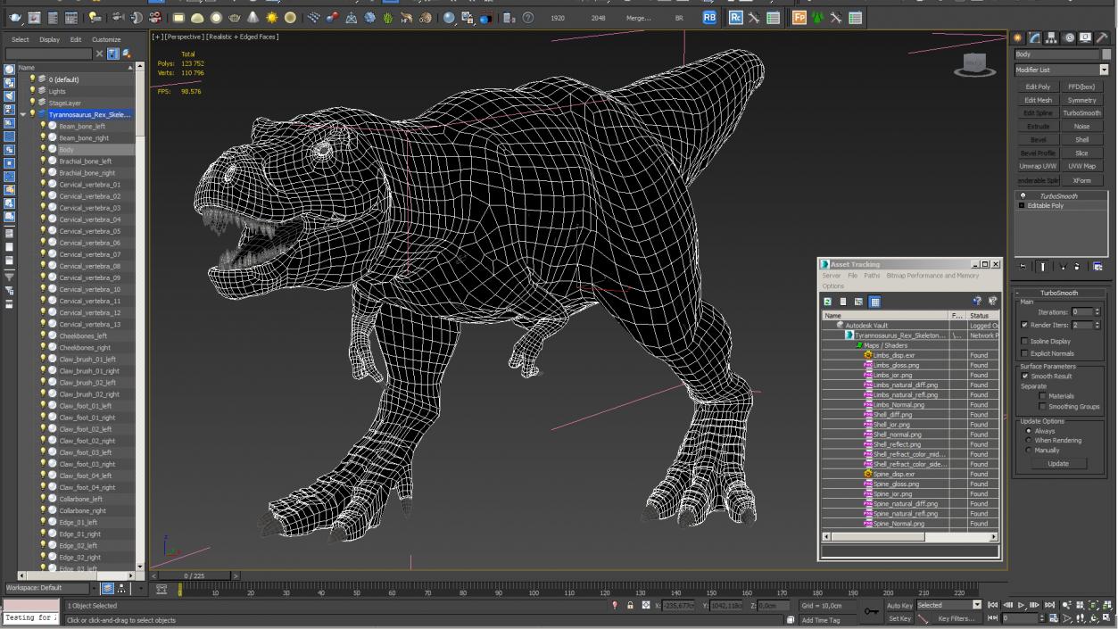 Tyrannosaurus Rex Skeleton with Skin Walking Pose 3D model