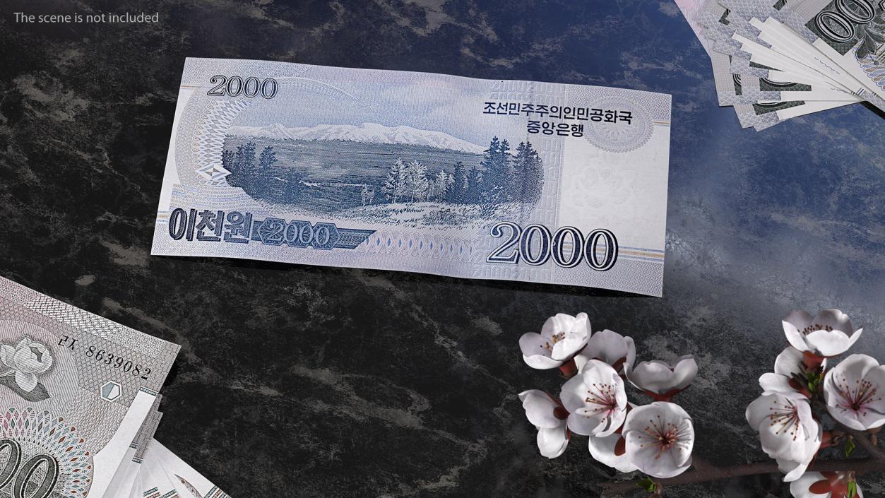 North Korea 2000 Won Banknotes Bundle 3D