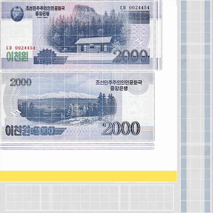 North Korea 2000 Won Banknotes Bundle 3D