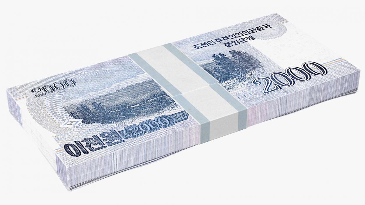 North Korea 2000 Won Banknotes Bundle 3D