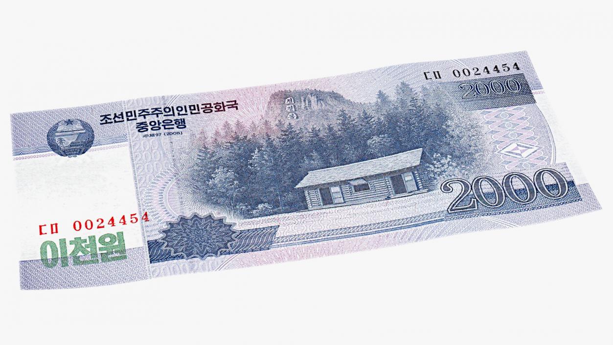 North Korea 2000 Won Banknotes Bundle 3D