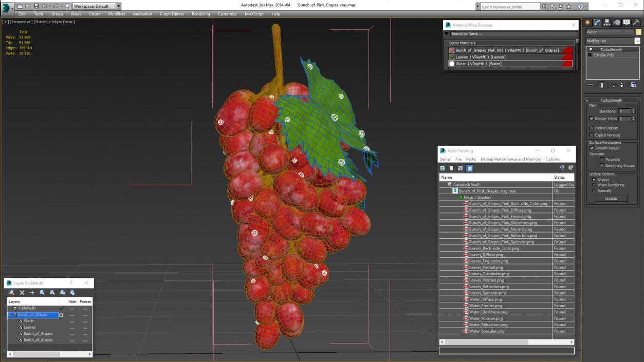 3D model Bunch of Pink Grapes