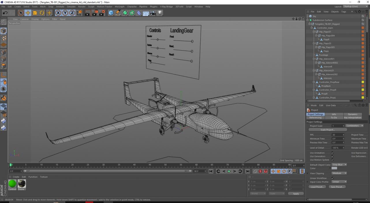 3D model Tengden TB-001 Rigged for Cinema 4D