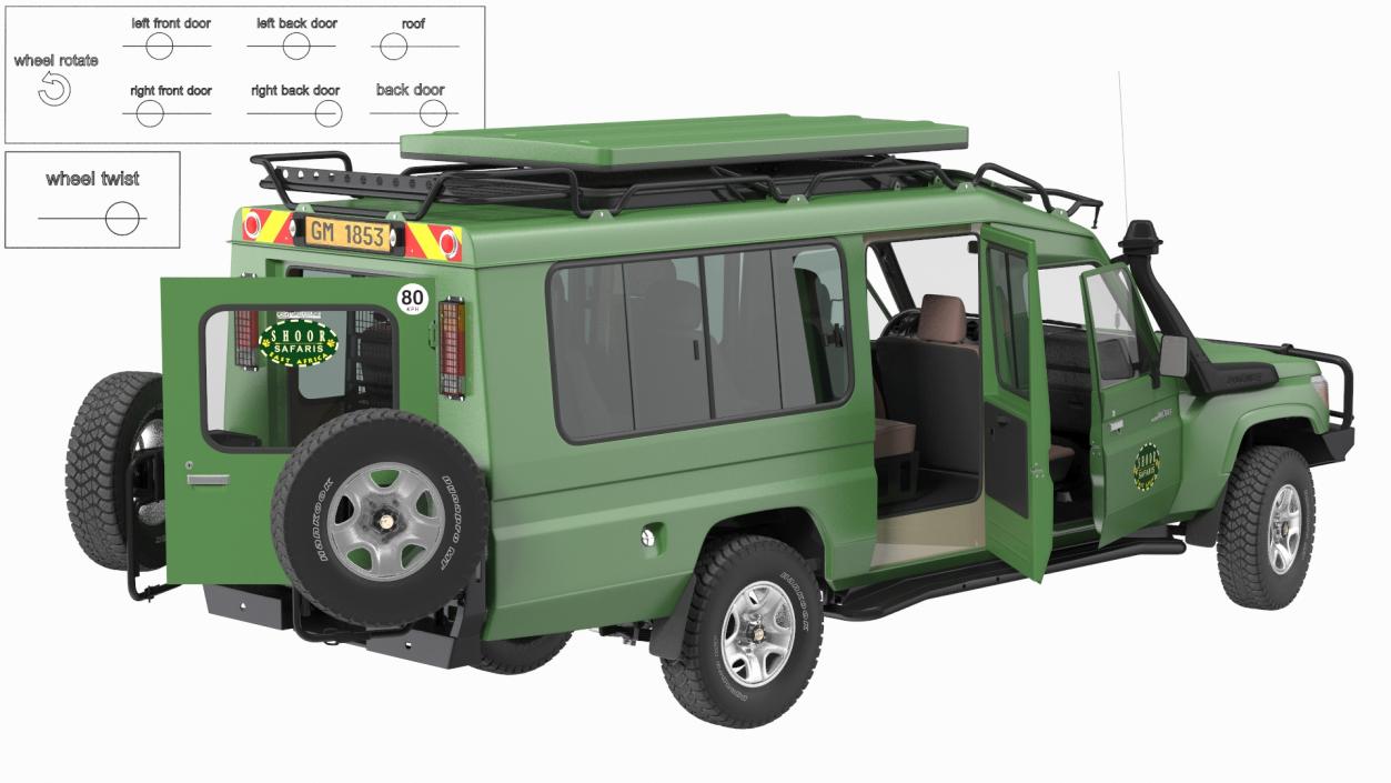 3D model Toyota Land Cruiser Safari Green Clean Rigged