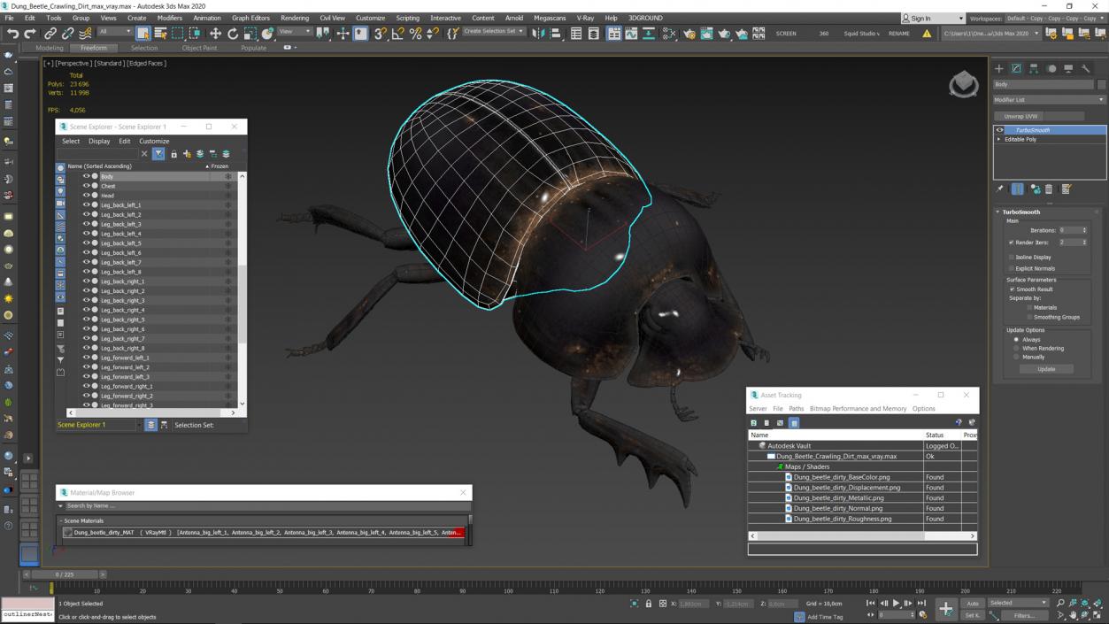 3D model Dung Beetle Crawling Dirt