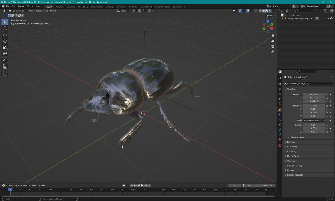 3D model Dung Beetle Crawling Dirt