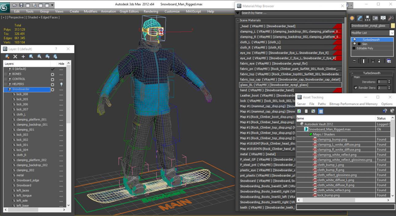 3D model Snowboard Man Rigged