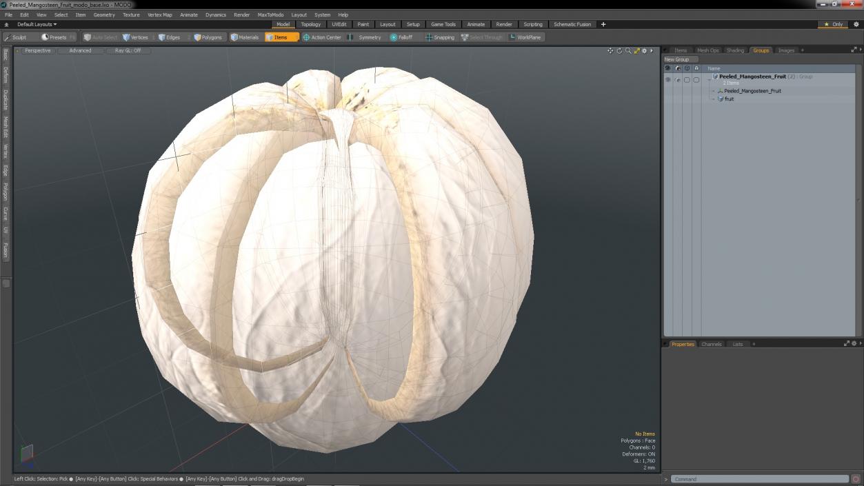 3D Peeled Mangosteen Fruit model