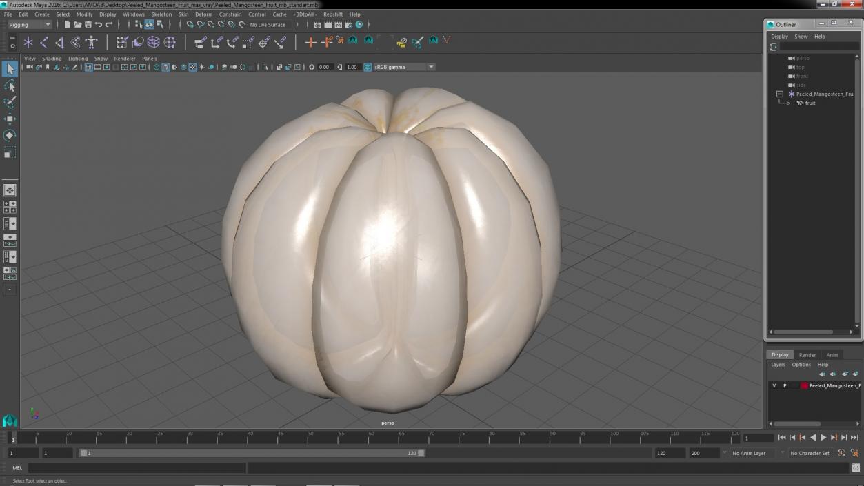 3D Peeled Mangosteen Fruit model