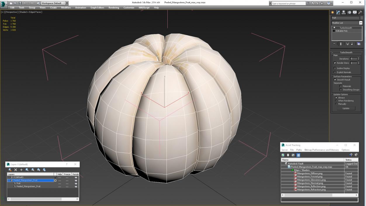 3D Peeled Mangosteen Fruit model