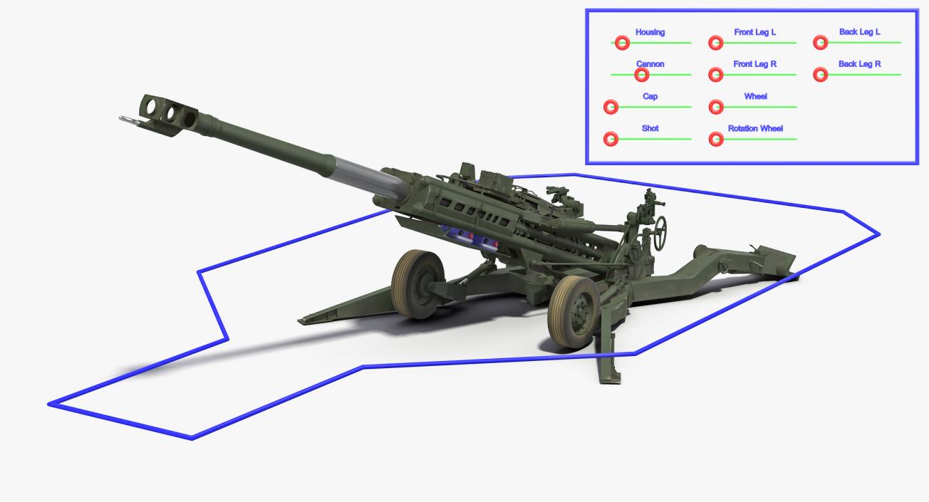 Rigged Howitzers 3D Models Collection 3D