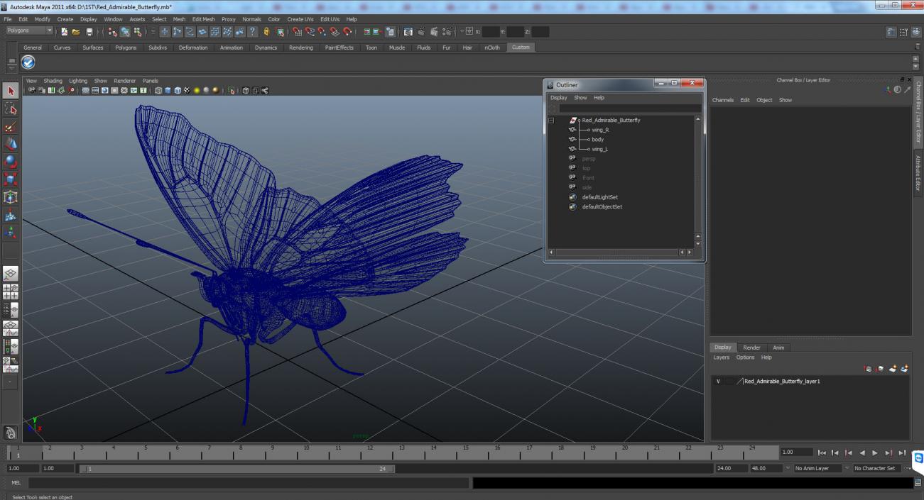 3D Red Admirable Butterfly model