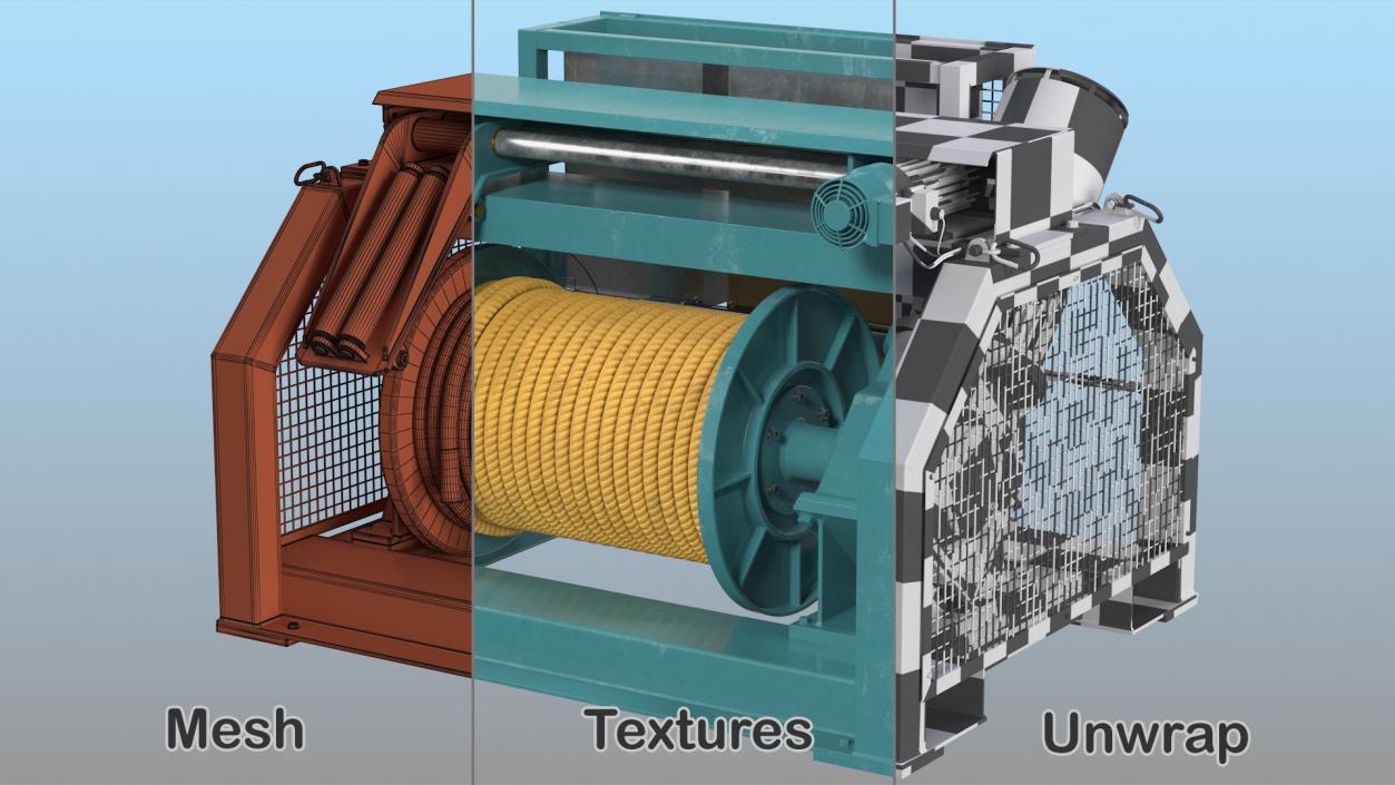 Marine Mooring Winch Rigged 3D