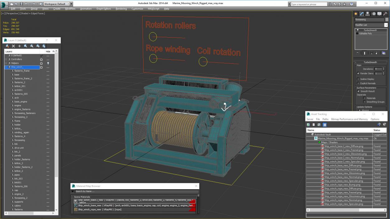 Marine Mooring Winch Rigged 3D