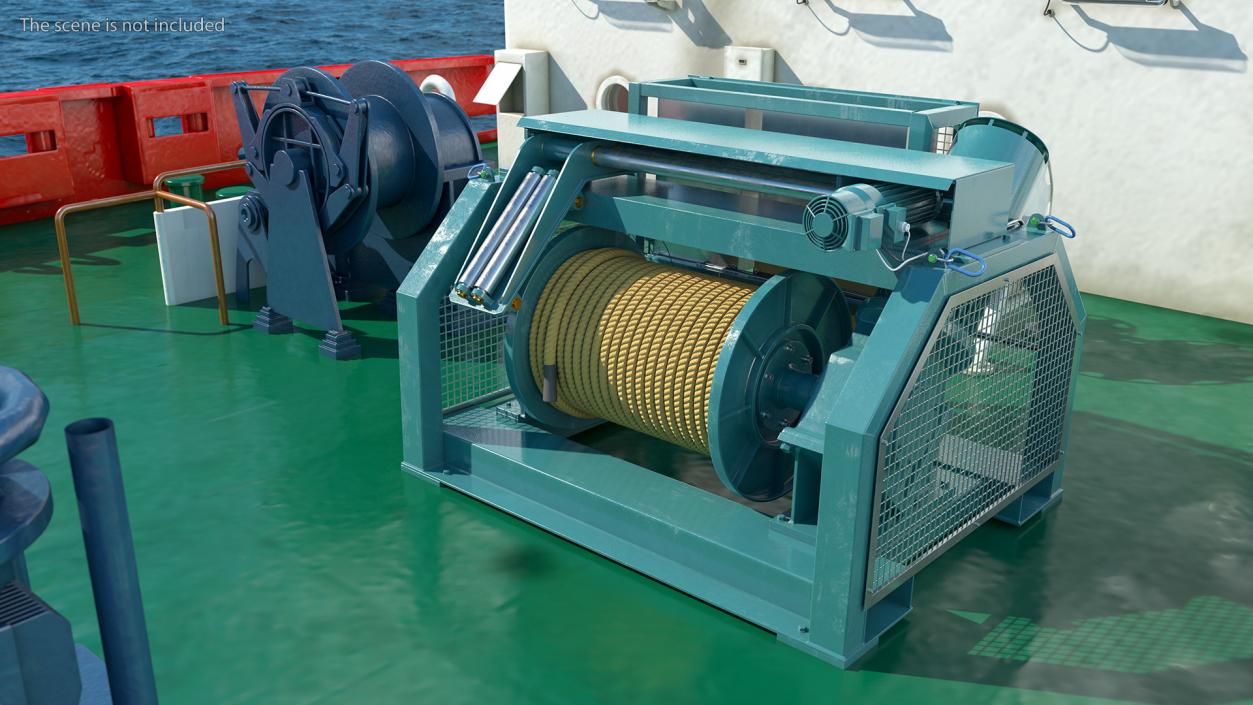 Marine Mooring Winch Rigged 3D