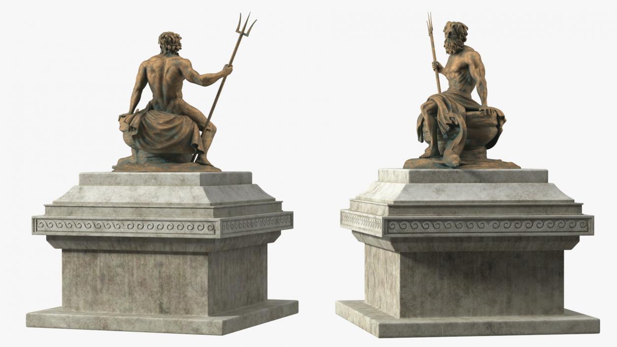 3D Poseidon Bronze Statue with Pedestal