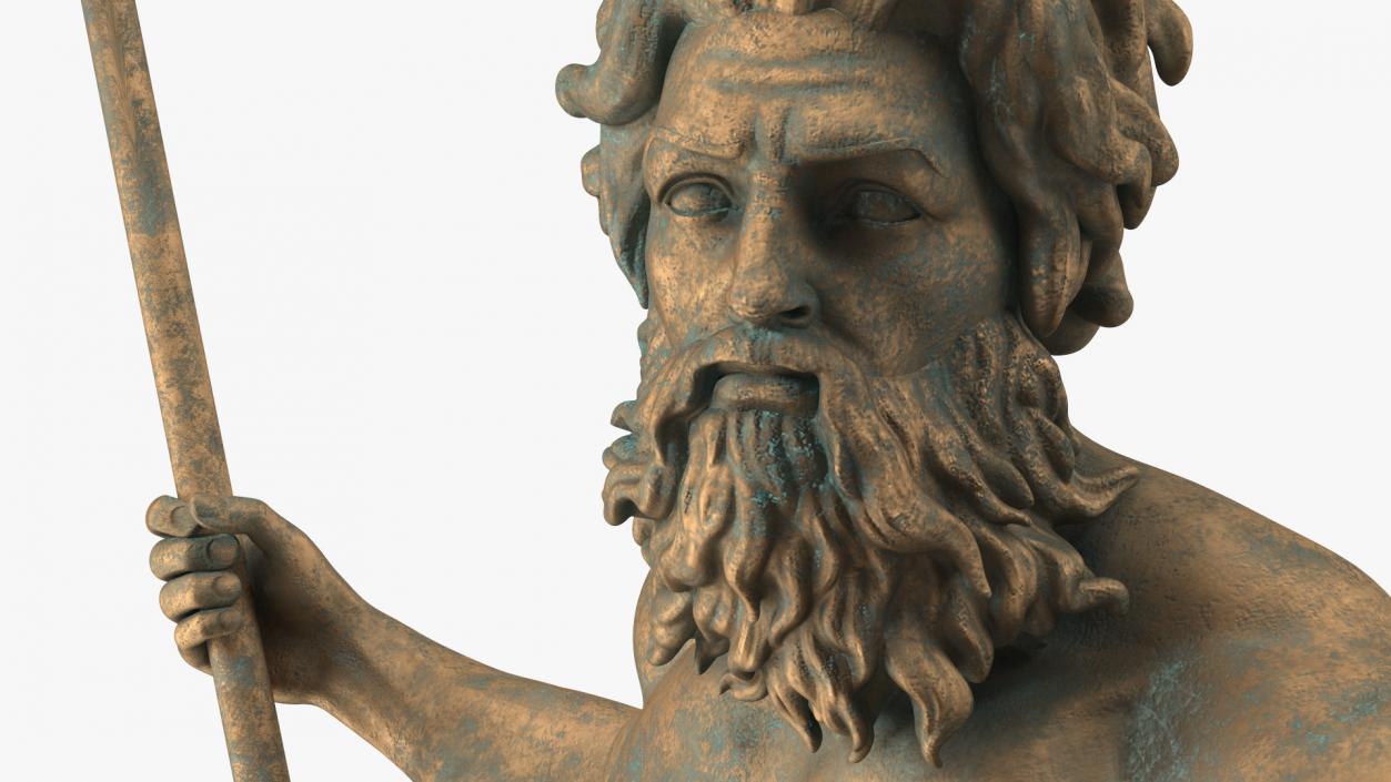 3D Poseidon Bronze Statue with Pedestal