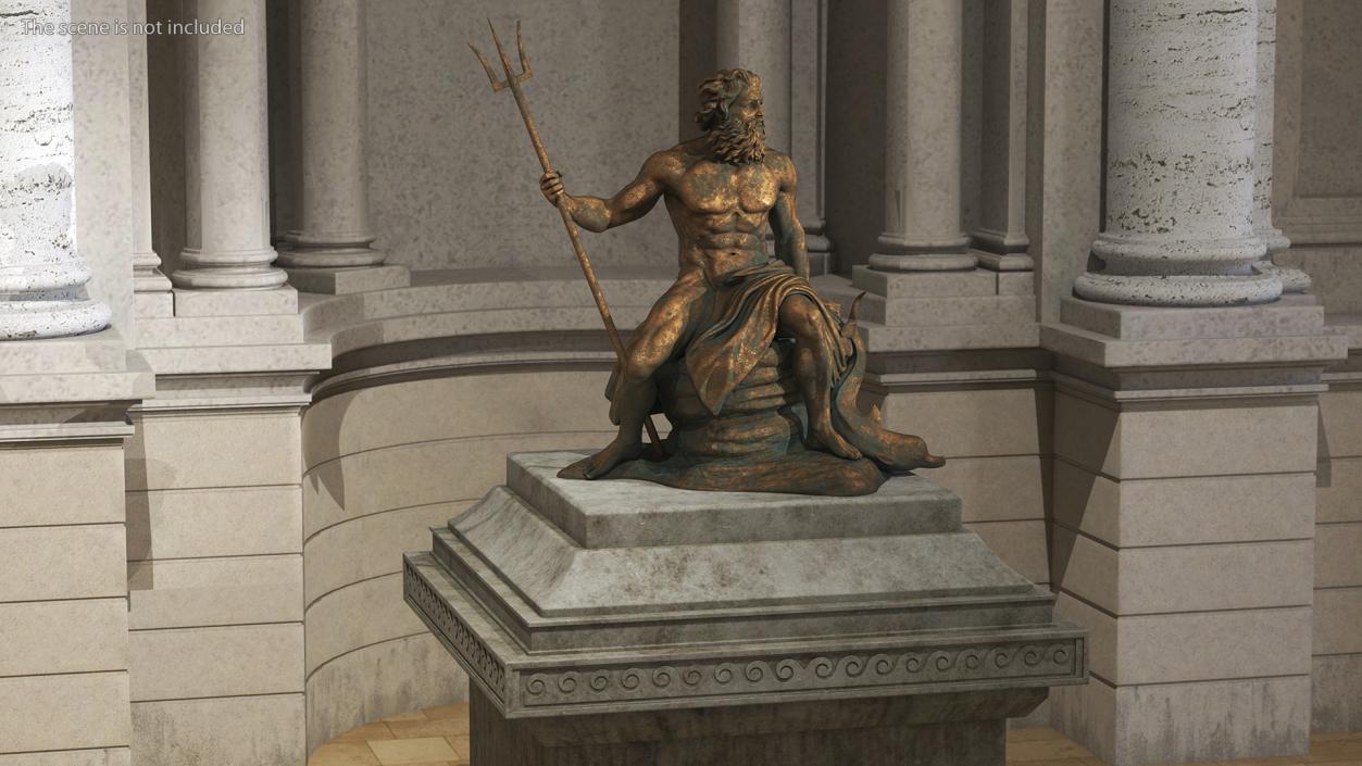 3D Poseidon Bronze Statue with Pedestal