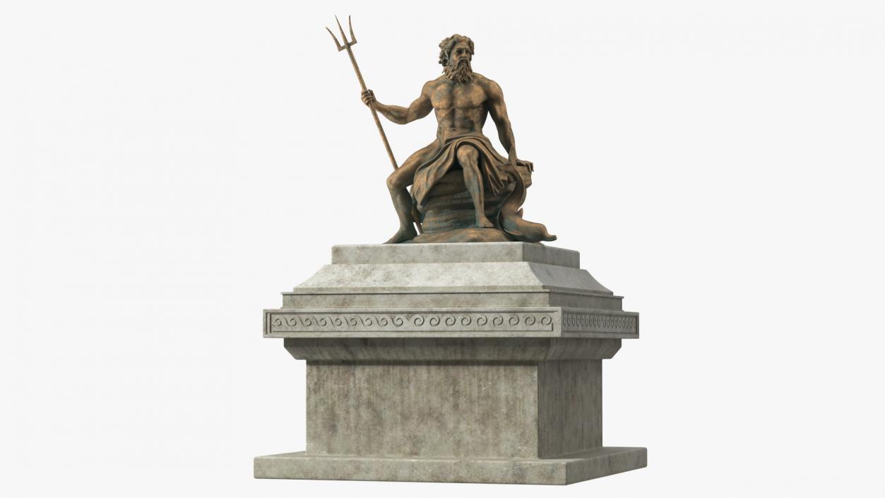 3D Poseidon Bronze Statue with Pedestal