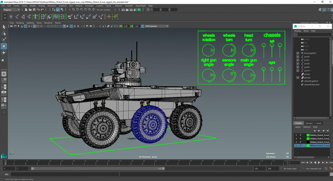 3D Military Robot Scout Rigged for Maya