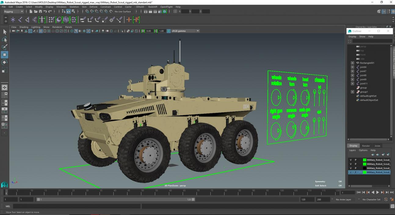 3D Military Robot Scout Rigged for Maya