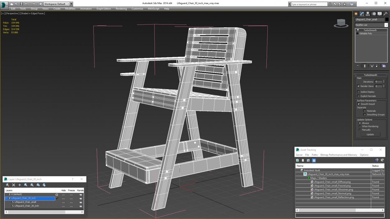 3D Lifeguard Chair 30 inch model