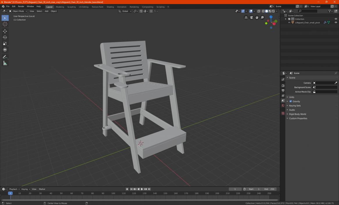 3D Lifeguard Chair 30 inch model