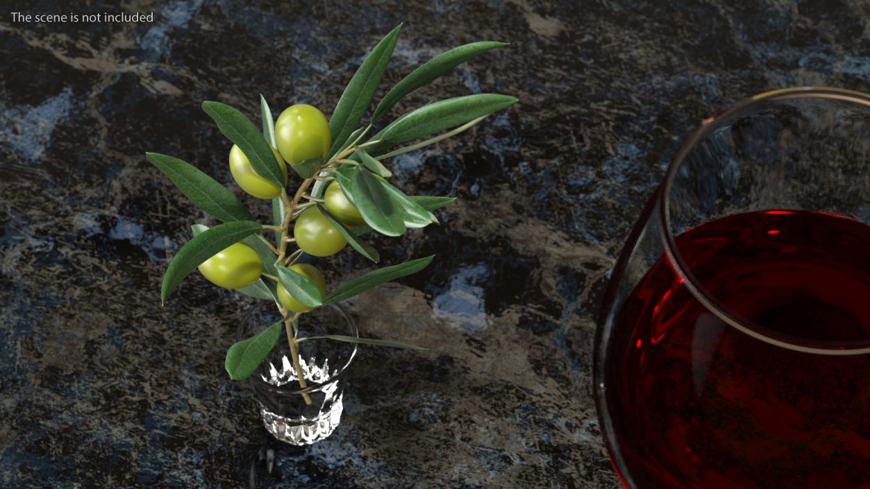 3D model Olive Branch with Green Olives