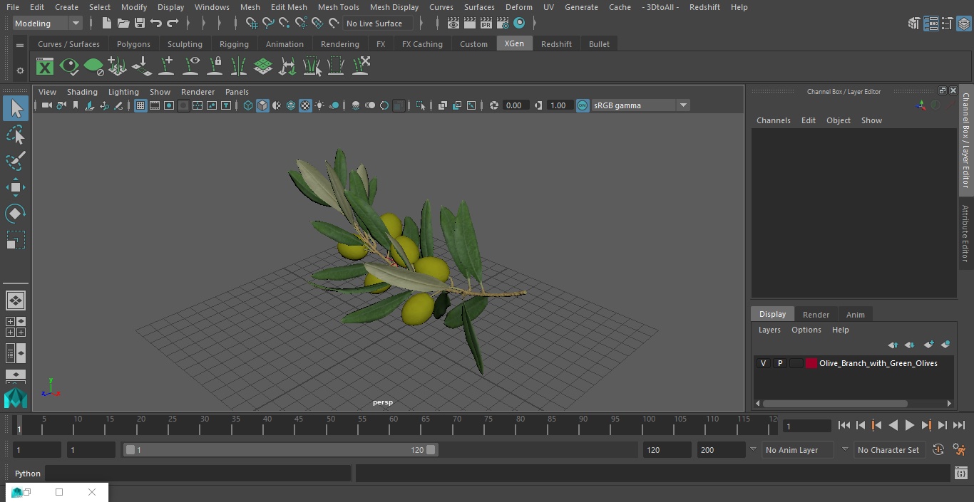 3D model Olive Branch with Green Olives