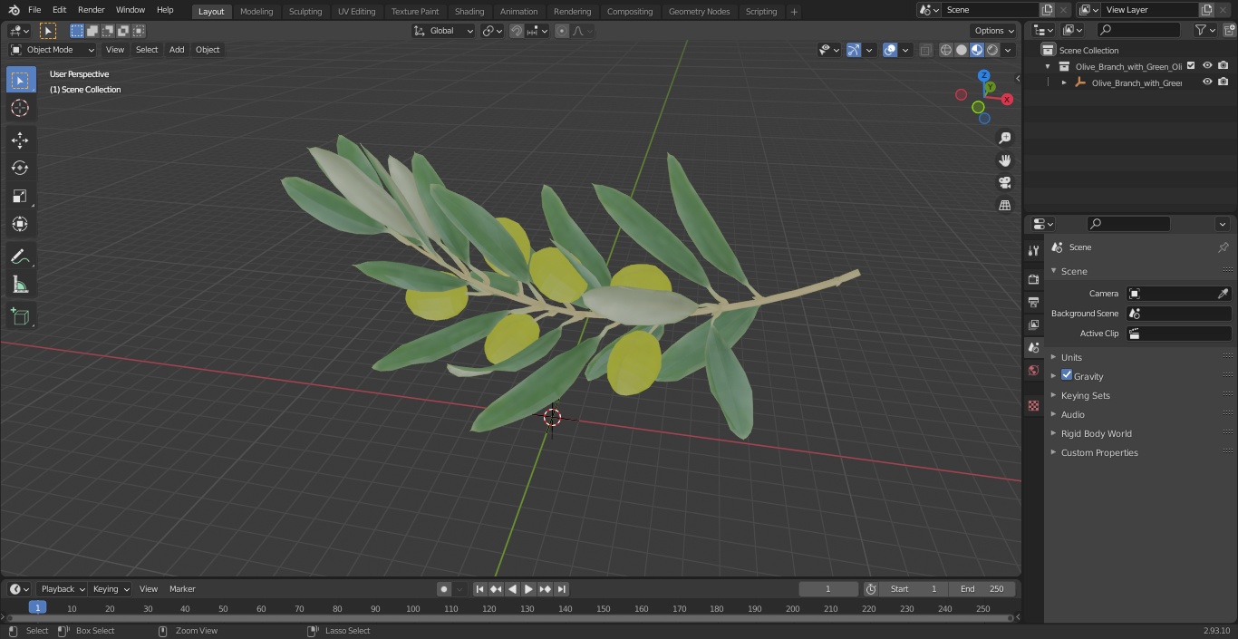 3D model Olive Branch with Green Olives