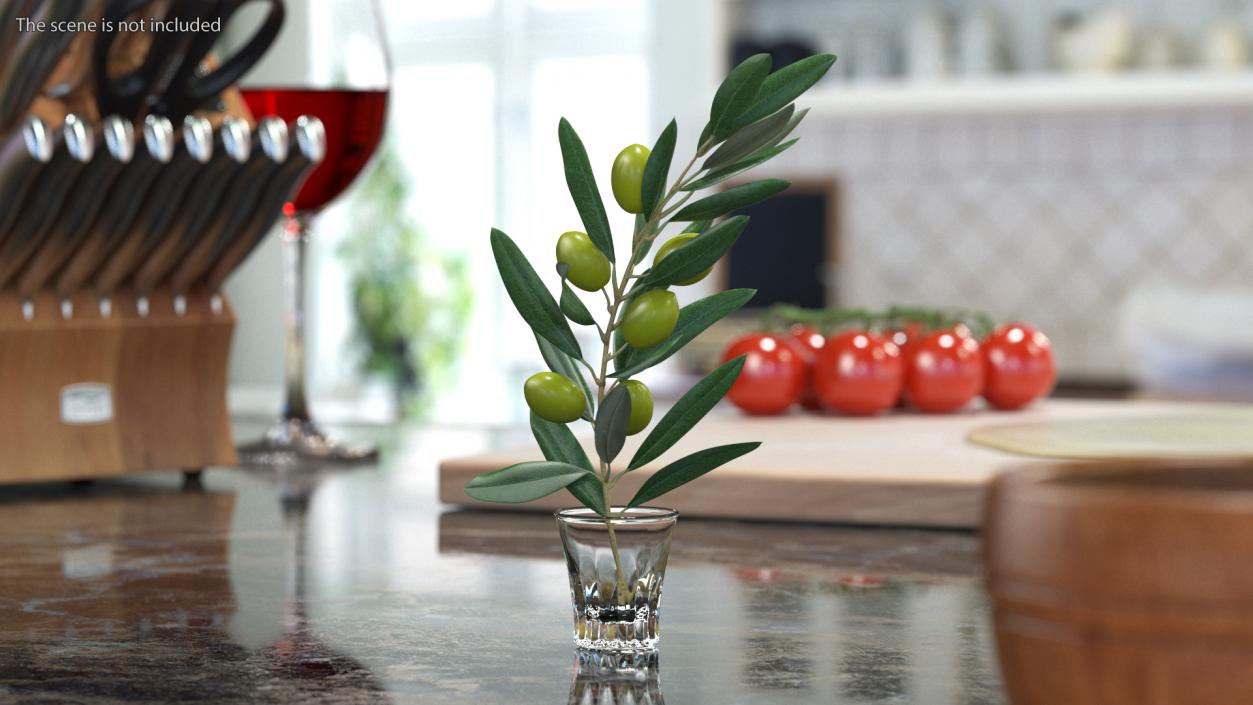 3D model Olive Branch with Green Olives