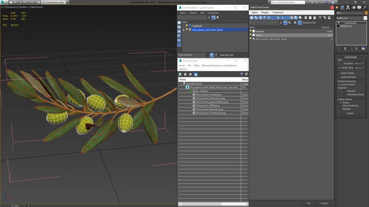 3D model Olive Branch with Green Olives