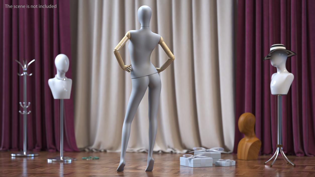 3D model Flexible Female Mannequin Standing Pose Satin Grey