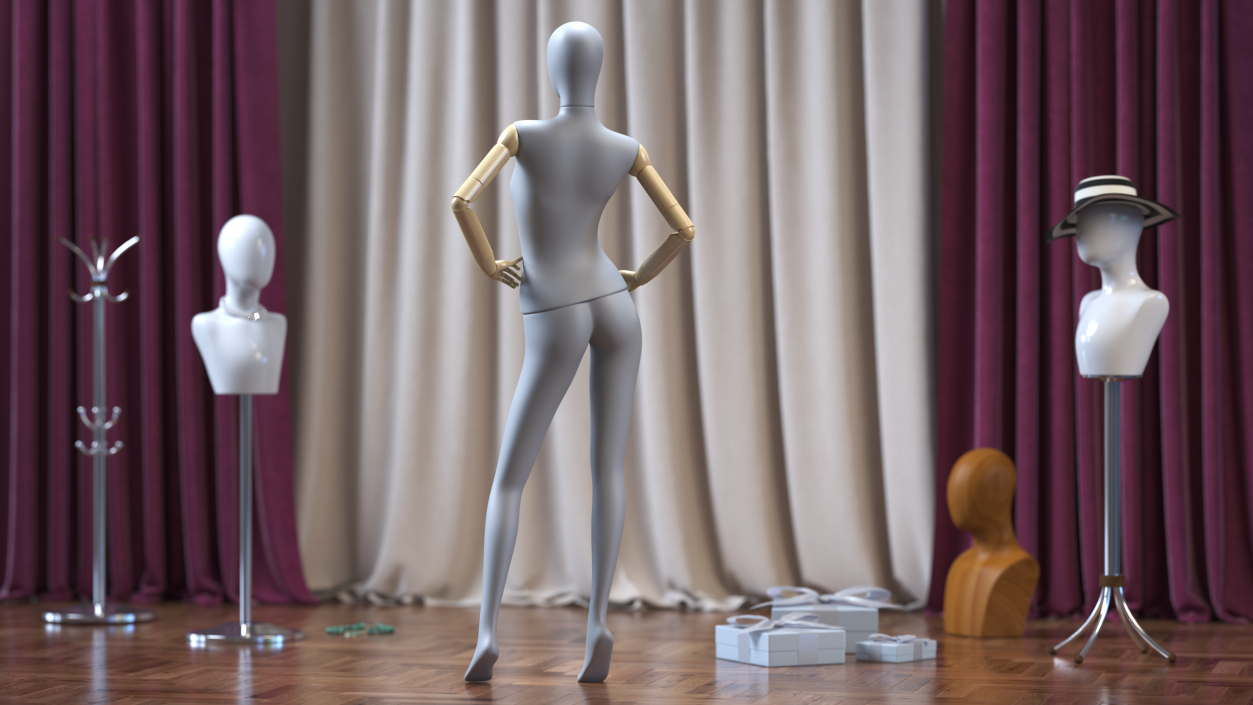 3D model Flexible Female Mannequin Standing Pose Satin Grey