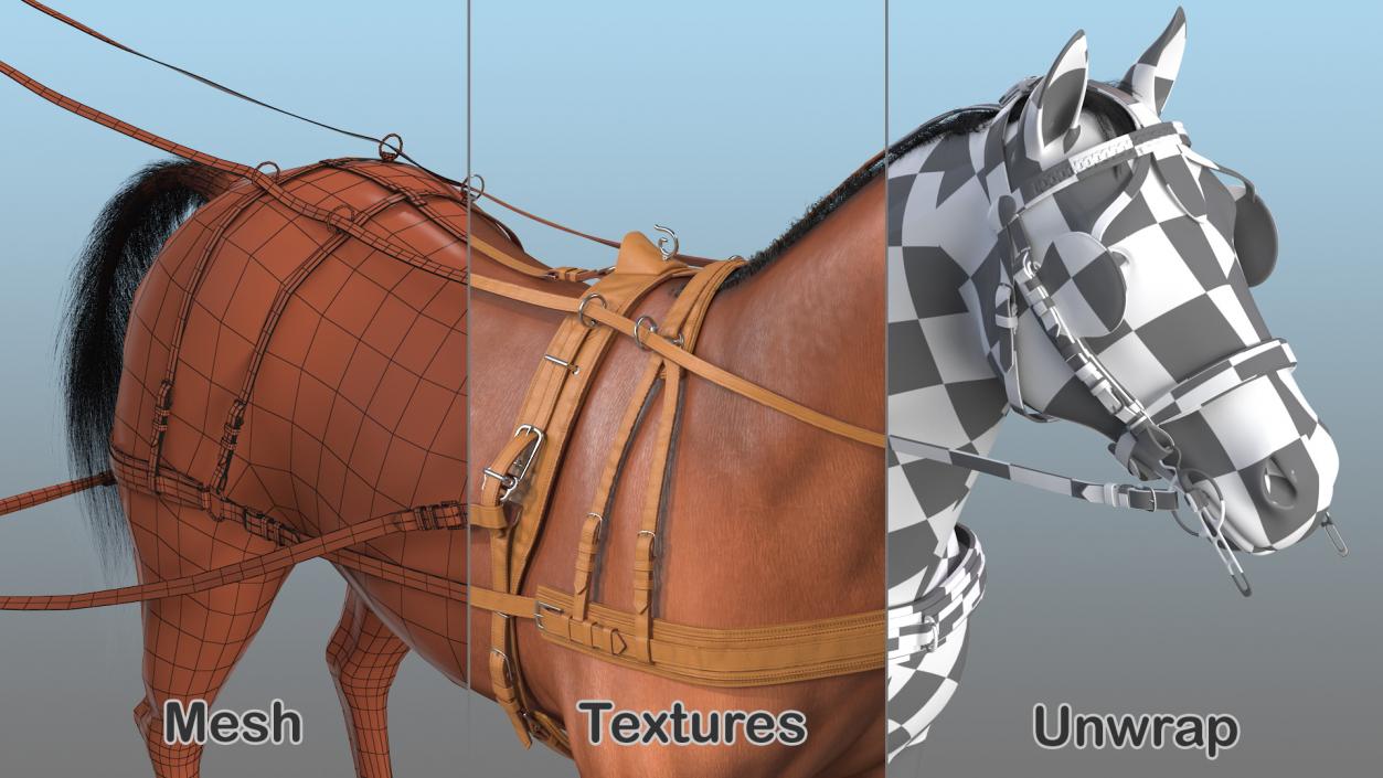 3D Horse Drawn Leather Single Driving Harness Fur