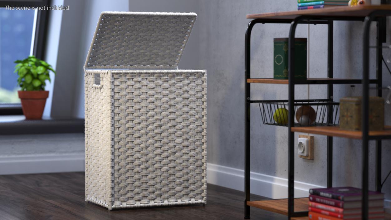 Wicker Laundry Basket White 3D