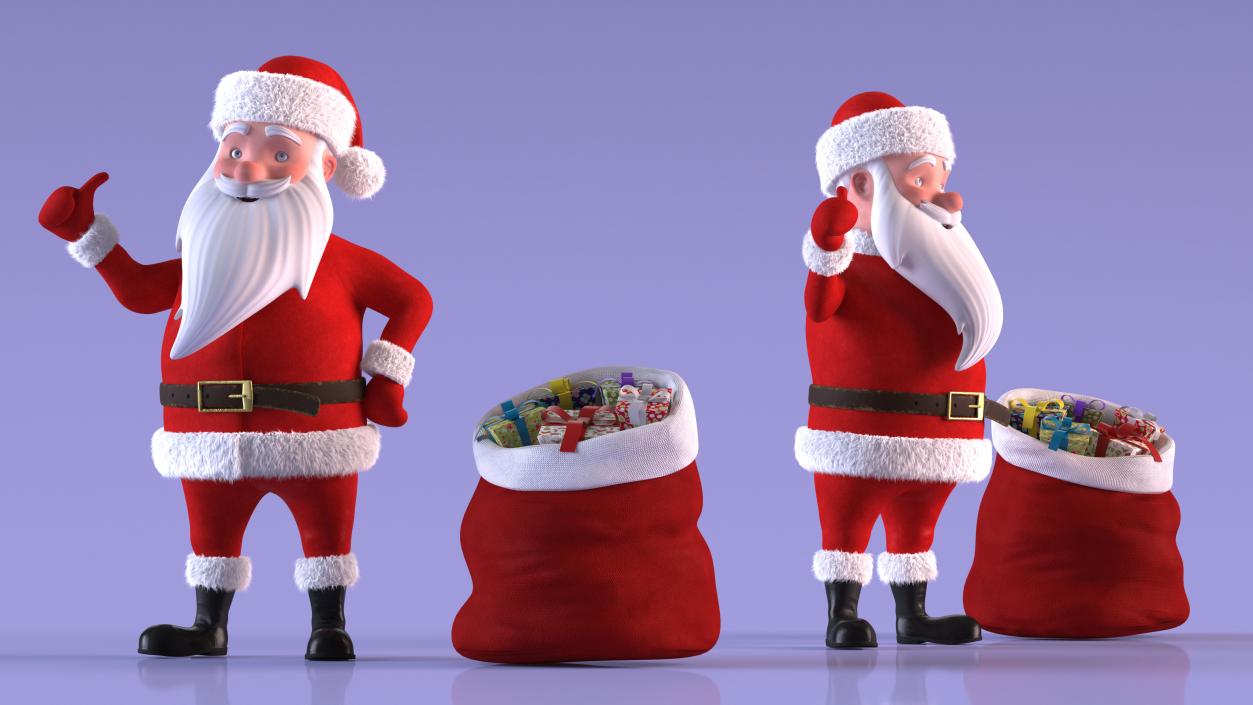 3D Cartoon Character Santa Claus Standing with Gifts Fur model