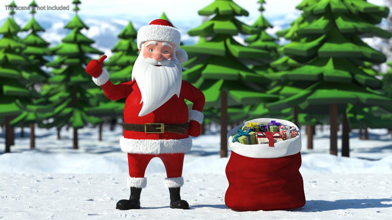 3D Cartoon Character Santa Claus Standing with Gifts Fur model