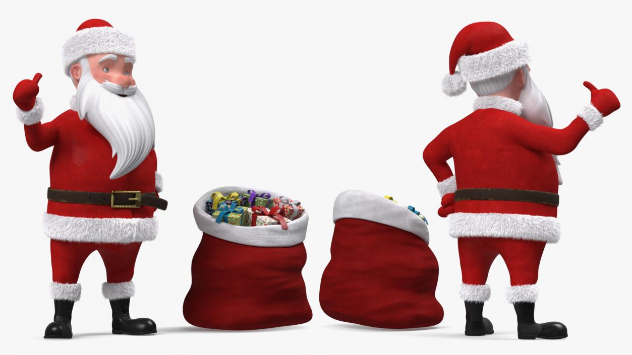 3D Cartoon Character Santa Claus Standing with Gifts Fur model