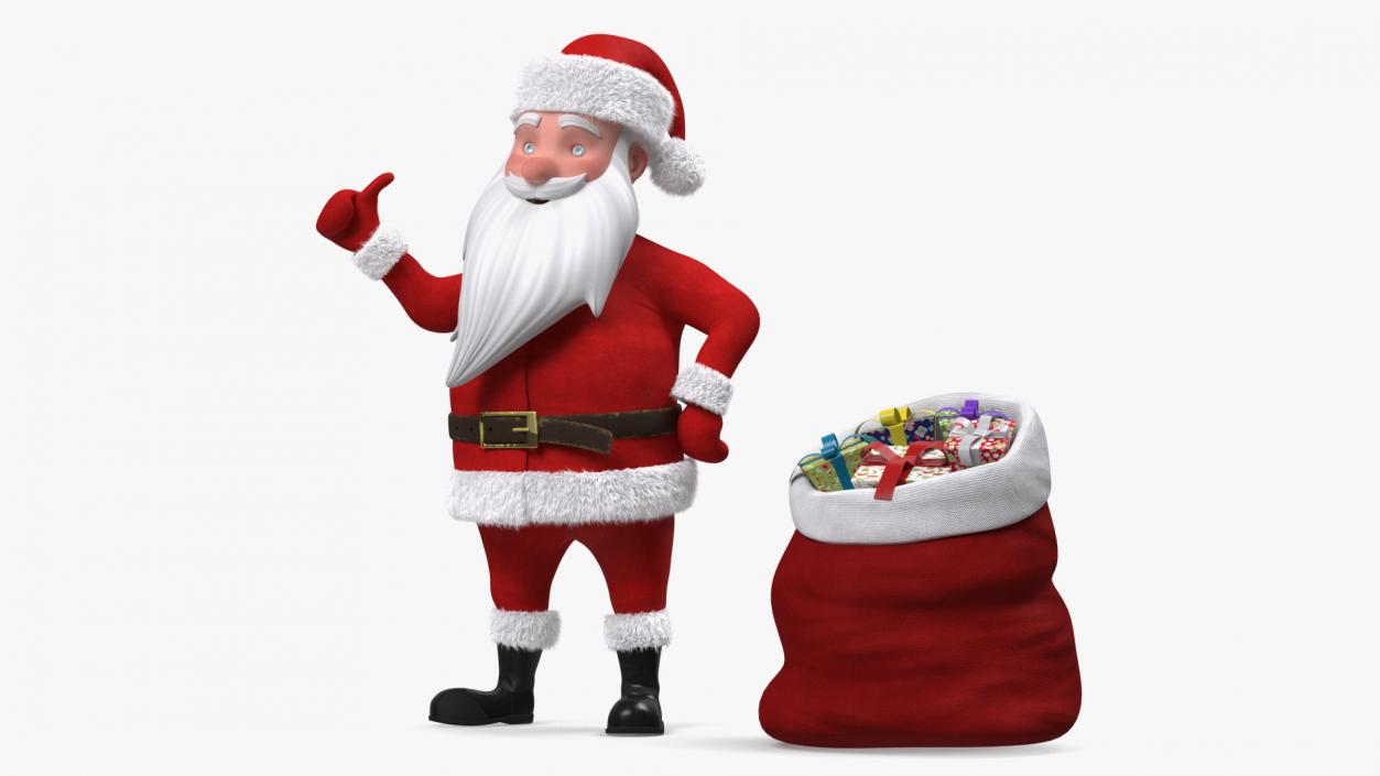 3D Cartoon Character Santa Claus Standing with Gifts Fur model