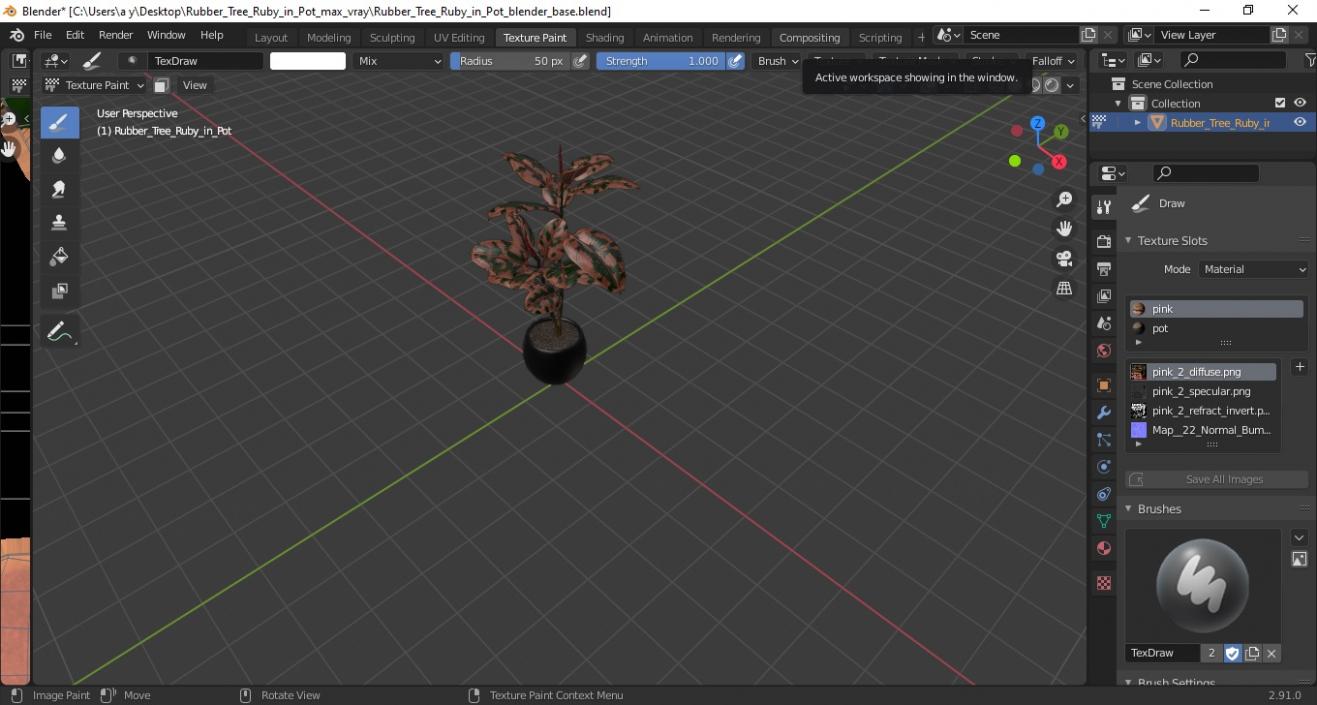 3D Rubber Tree Ruby in Pot model