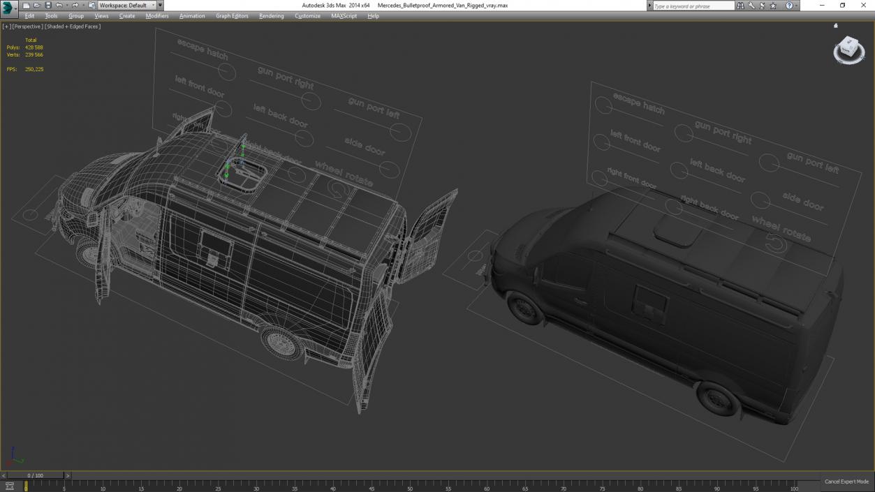 Mercedes Bulletproof Armored Van Rigged 3D model