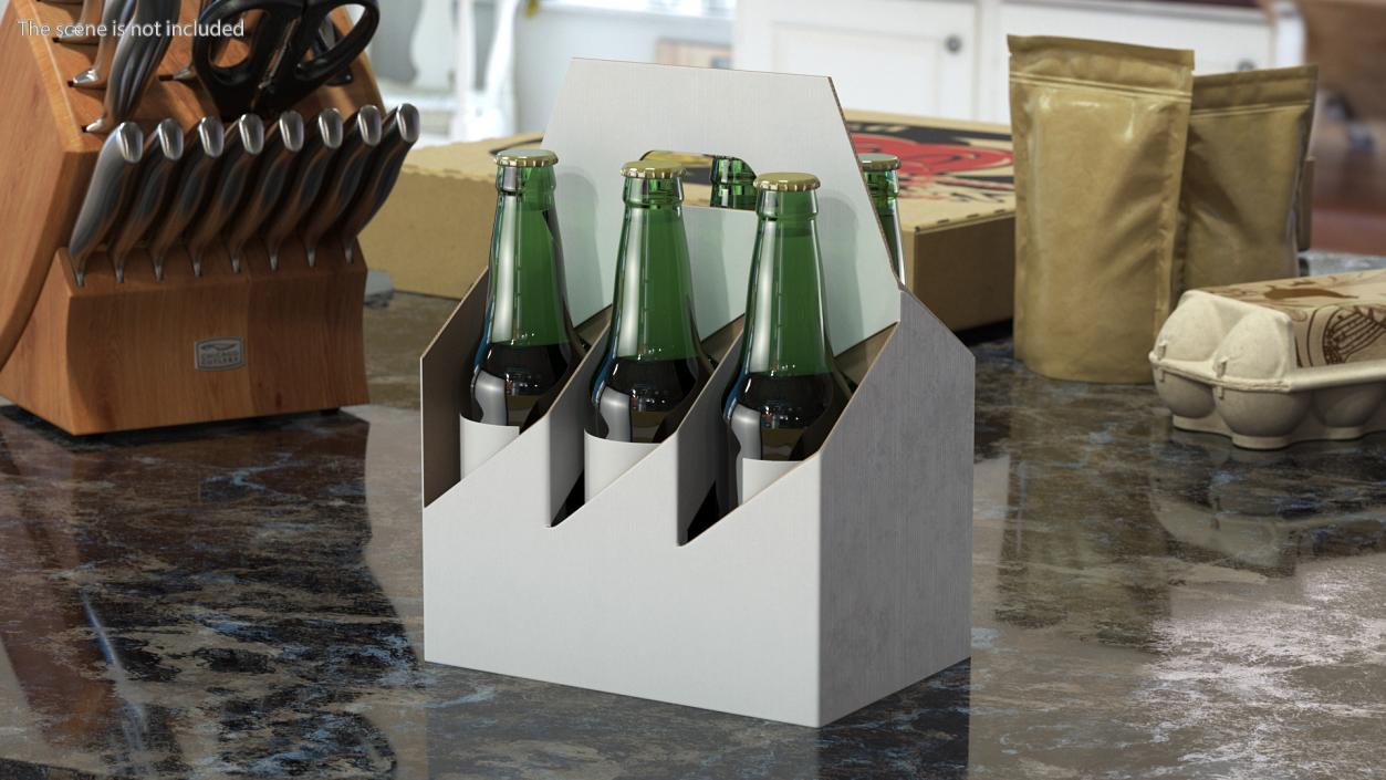 Cardboard Carrier Box with Beer Bottles 3D model